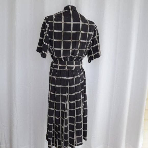 Vintage 1970s/1980s Windowpane Check Pleated Midi Wrap Dress Sz 6 - Picture 3 of 8